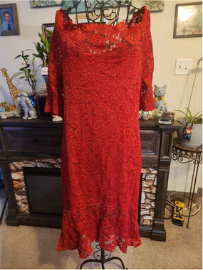 Bluebell Red off shoulders Lace Dress Size Large in ptp 22 inches